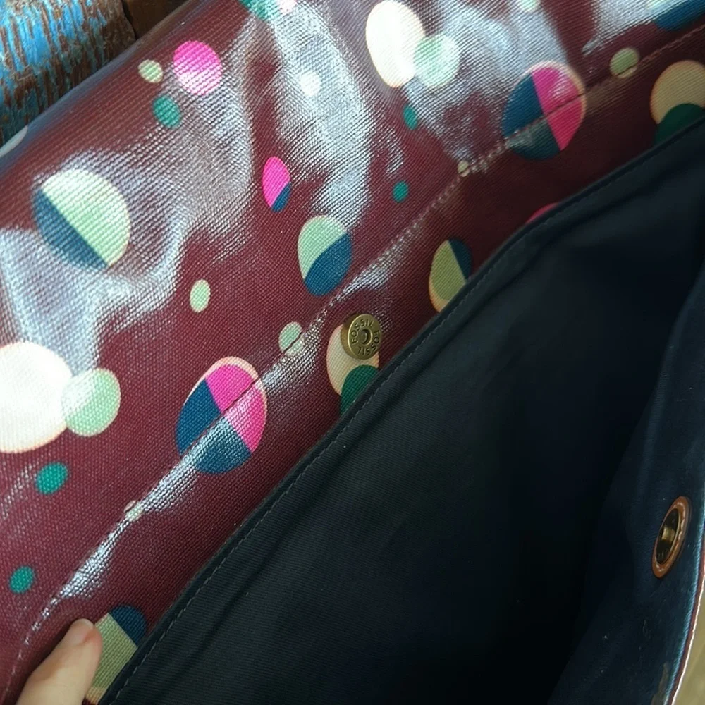 Fossil Burgundy Total Eclipse Coated Canvas Crossbody Laptop Tote Bag